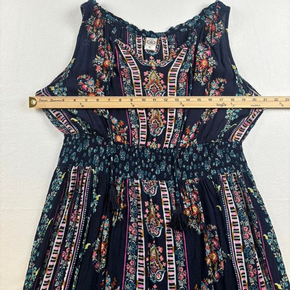 Bila Boho Floral Midi Dress Navy Blue Tassels XL - Picture 4 of 5